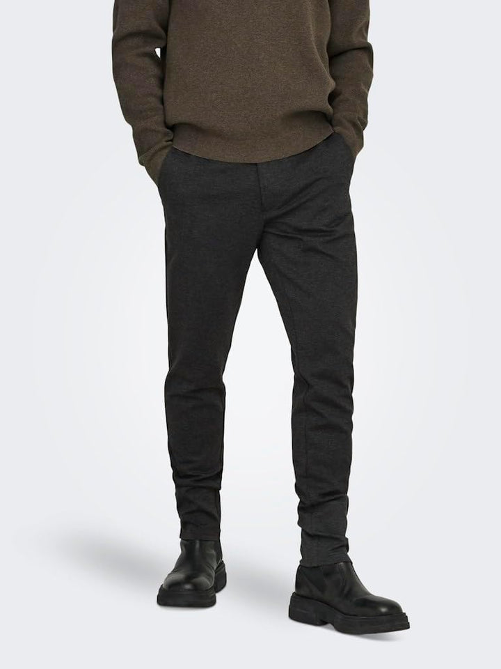 Only &amp; Sons Male Chino Hose ONSMARK Slim Fit Chino Hose 27W / 30L A: Dark Grey Melange/Black, 27W /