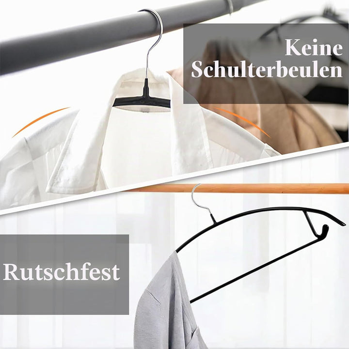 20 Stück Kleiderbügel Schwarz, 43 cm Kleiderbügel aus Metall,rutschfeste PVC Gummibeschichtung ohne