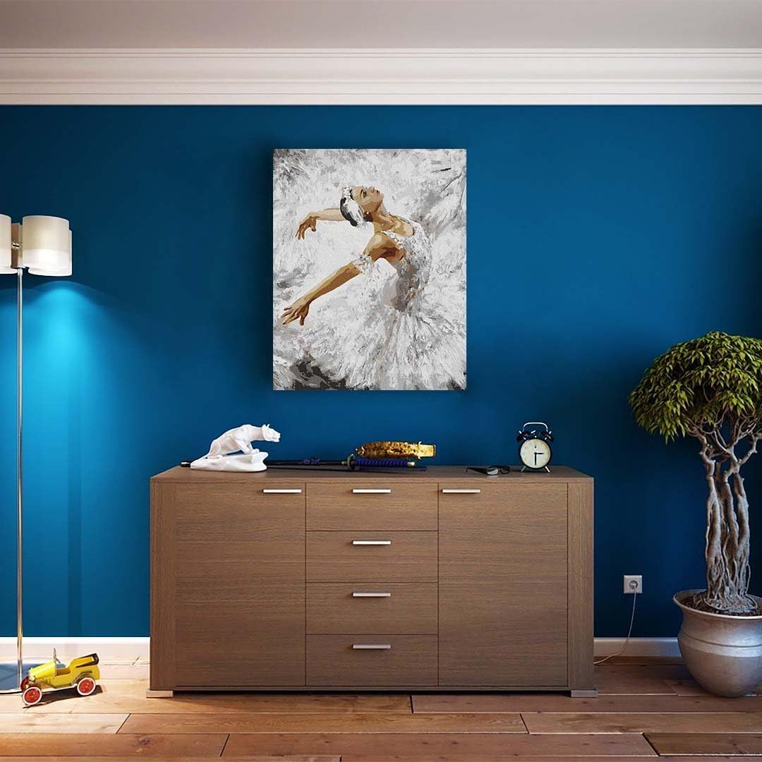 ARTNAPI Malen nach Zahlen Erwachsene mit Rahmen | DIY Handgemalt | Ballett in Farben Weiss | Kit für