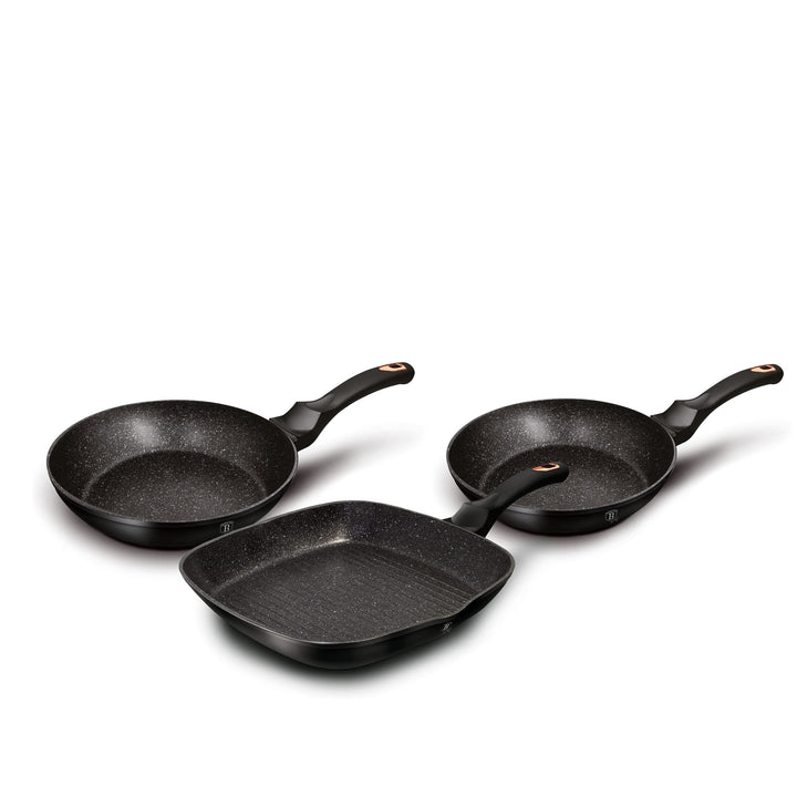 Berlinger Haus Black Rose Set of 2 Frying Pans and Grill Induction 20-24-28 cm, Forged Aluminium, Ec