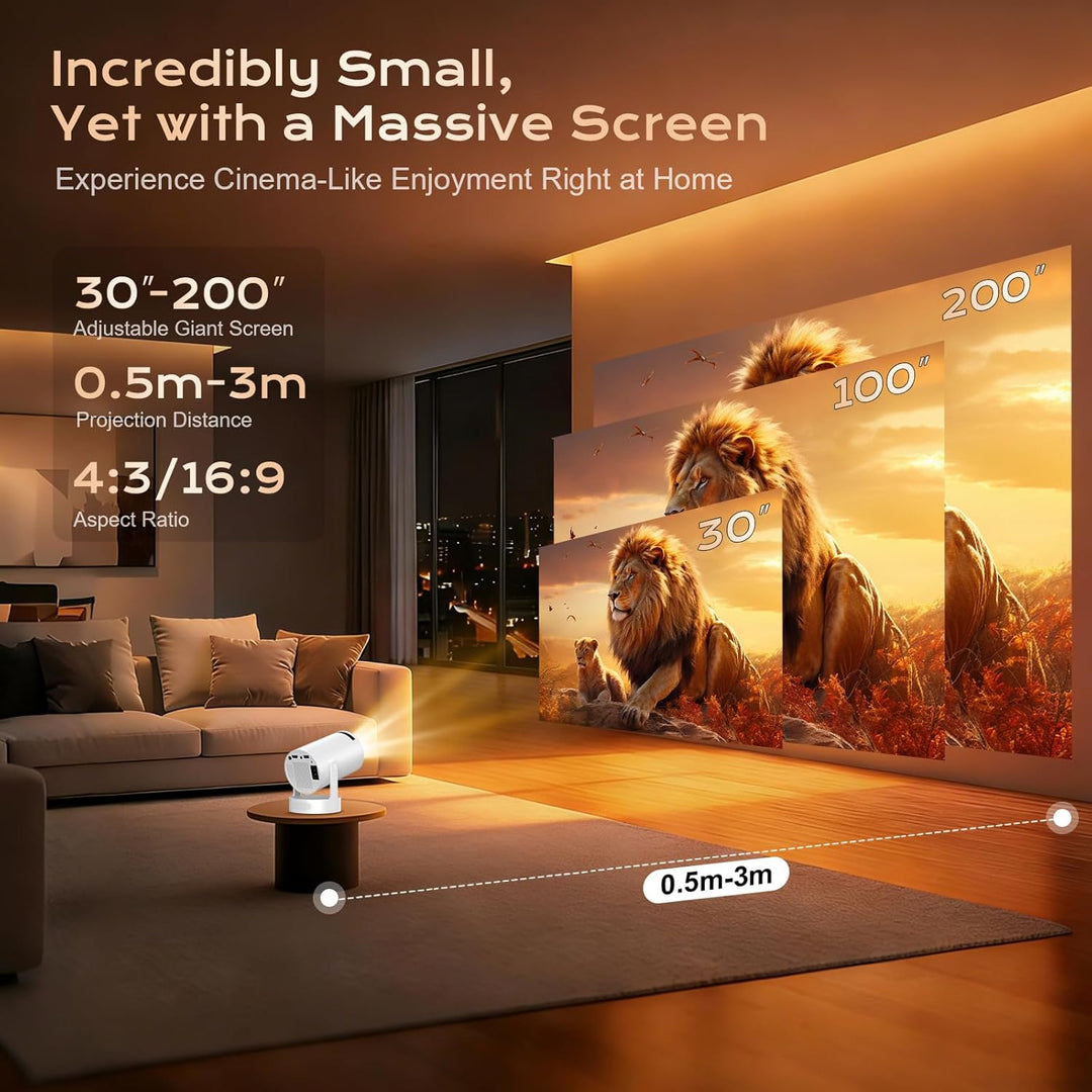 Mini Beamer 4K 1080p Full HD, Mini Projektor Tragbarer Heimkino im Freien | mit Android 12.0 WLAN 6