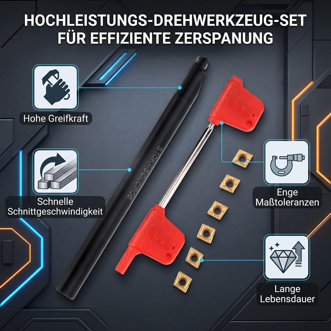Werkzeughalter-Set 10mm S10K-SCLCR06 + 10 Inserts CCMT060204-HM YBC251 –CNC-Drehmaschine Bohrstange