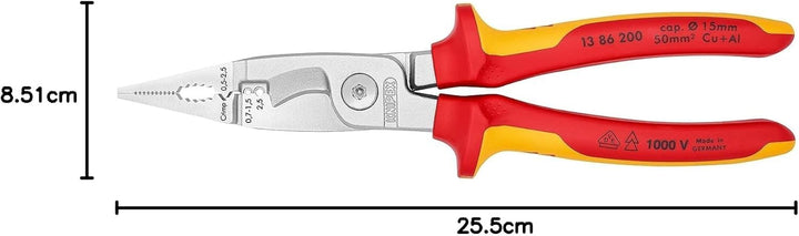 Knipex Elektro-Installationszange verchromt, isoliert mit Mehrkomponenten-Hüllen, VDE-geprüft 200 mm