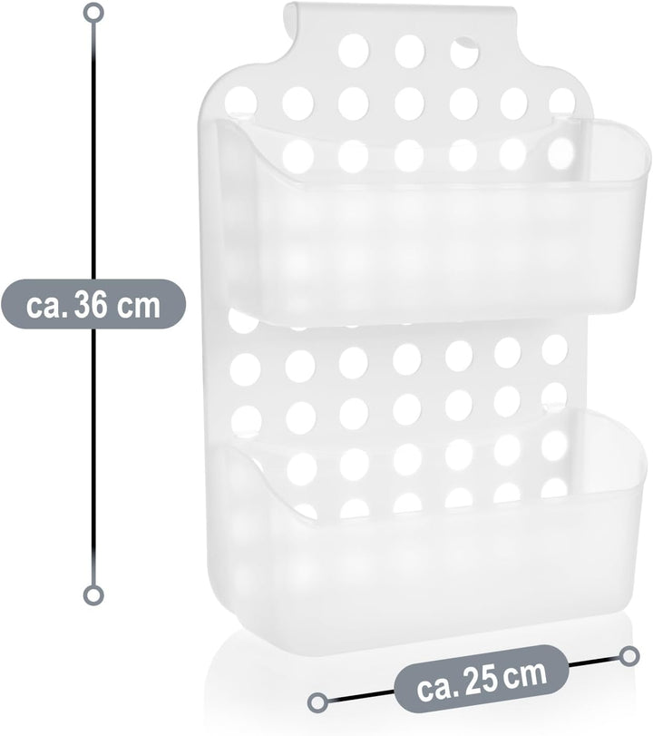 com-four® Duschkorb mit 2 Fächern, Duschgelhalter mit Haken zum Aufhängen, höhenverstellbare Hängeko