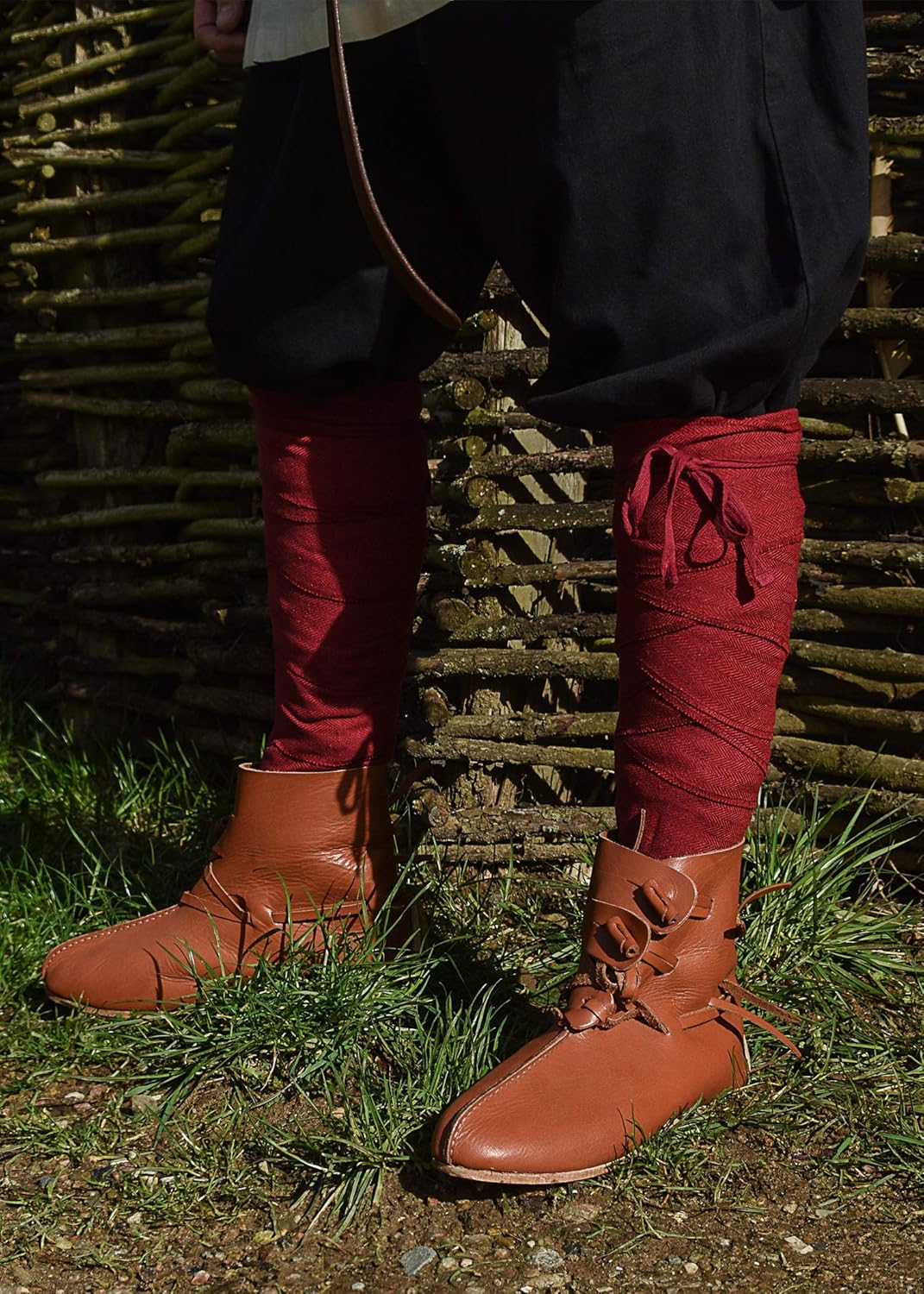 Battle-Merchant 1 Paar Wadenwickel/Beinwickel mit Fischgrätenmuster, Rot/Weinrot, 350x10cm, rot/wein