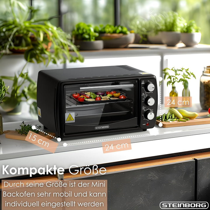 Mini Backofen 13 Liter | 65°-230°C | Timer | aufklappbares Krümelblech | Minibackofen | Backofen | K