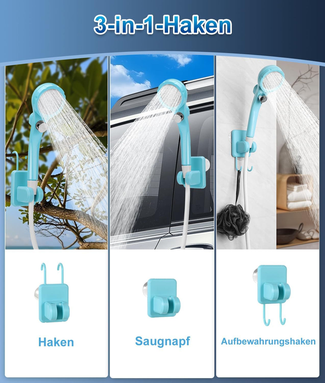 WADEO Tragbare Campingdusche Akku mit Pumpe, Camping Dusche Outdoor mit wiederaufladbarem 4500-mAh-A