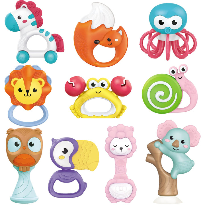 fiouni Rassel-Beissring-Set Babyspielzeug Greifspielzeug Baby ab 0 3 6 9 12 Monate für Jungen Mädche
