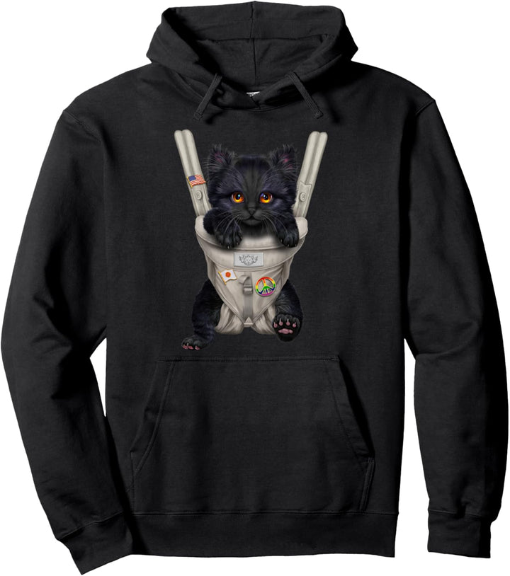 Schwarze Katze in der Babytrage Pullover Hoodie