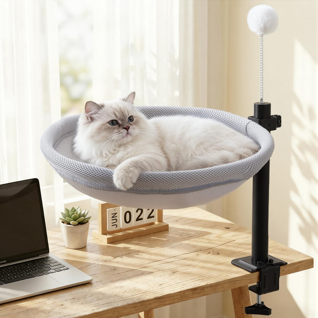 Katzenbett für Schreibtisch, Hängebett für Katzen 360 ° drehendes &amp; höhenverstellbar mit Hängeball,