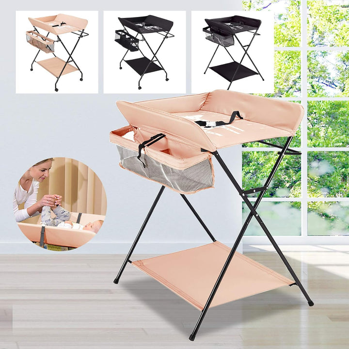 Baby Wickelkombi - klappbare Wickelkommode mit 3 Ablagefächern, platzsparend &amp; stabil für Babys bis