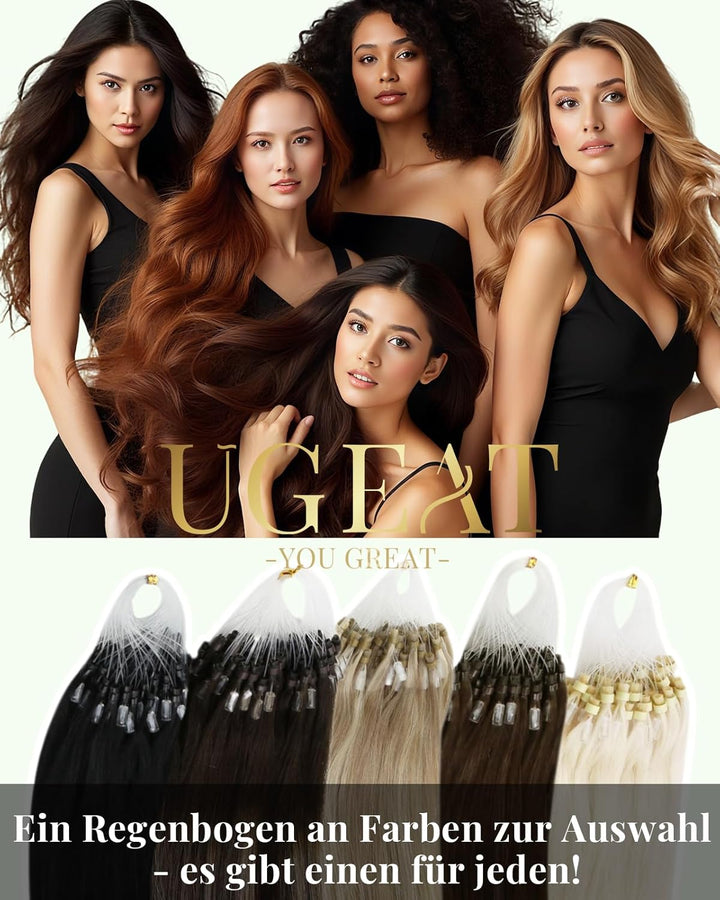 Ugeat Microring Extensions Echthaar 40cm Blond Balayage Glatt Micro Loop Extensions Echthaar Microri