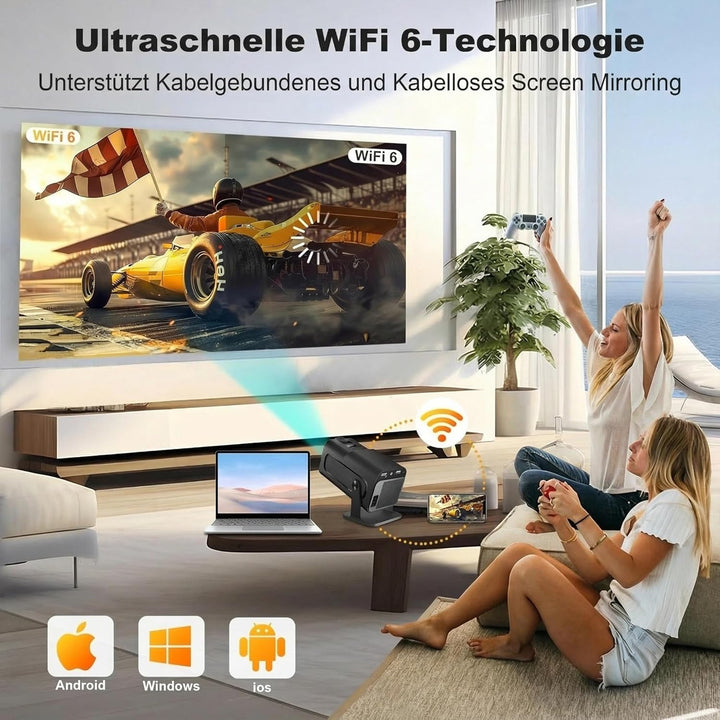 WOOPKER Mini Projektor HY320 Tragbarer Projektor, Unterstützt 4K 1080P mit Zweiband-WIFI6 5G Drahtlo