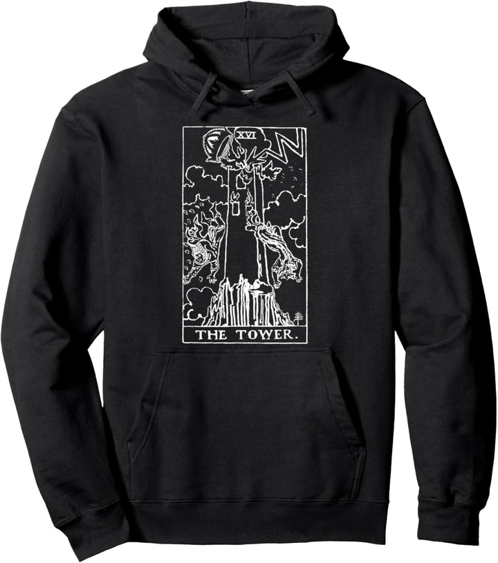 The Tower Vintage Tarot Card - Cartomancy Divination Pullover Hoodie