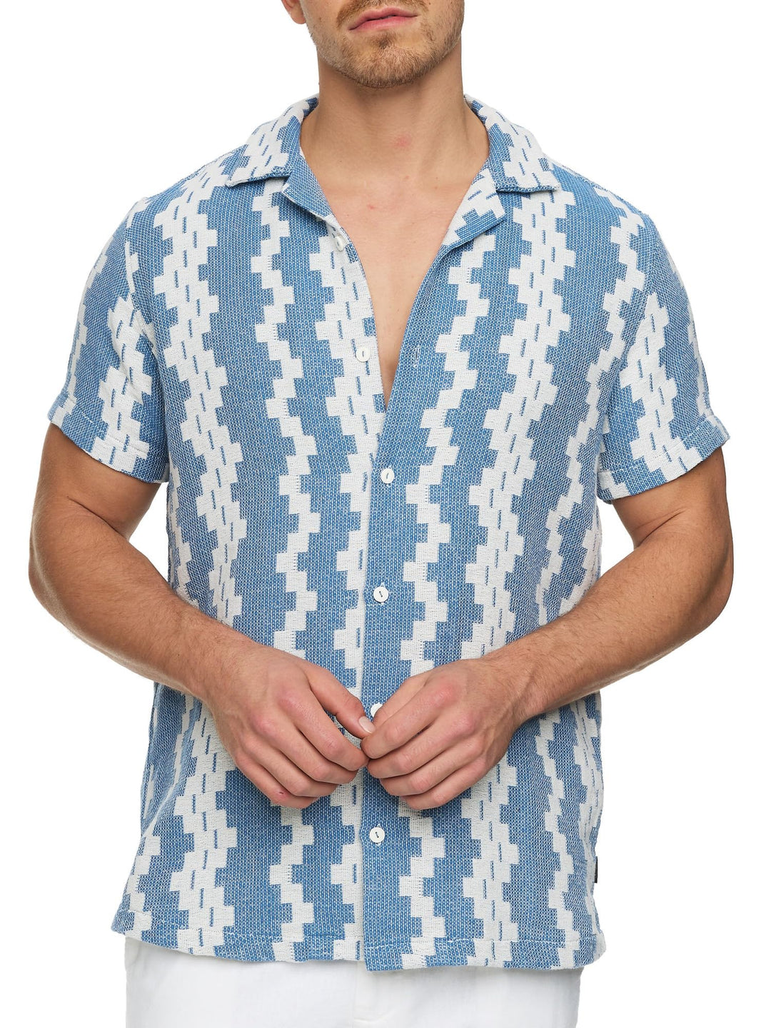 Indicode Herren INCosby Kurzarmhemd mit Button-Down-Kragen | Herrenhemd gestreift Kurzarm Hemd S Bla