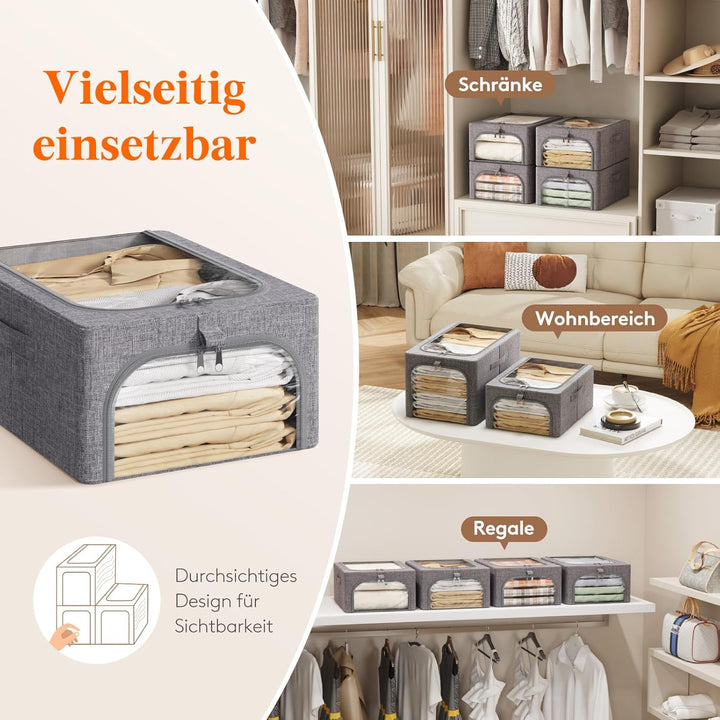 Lifewit 4 Stück Kleideraufbewahrungsbehälter mit Metallrahmen, Faltbare Aufbewahrungsbox mit Deckel,