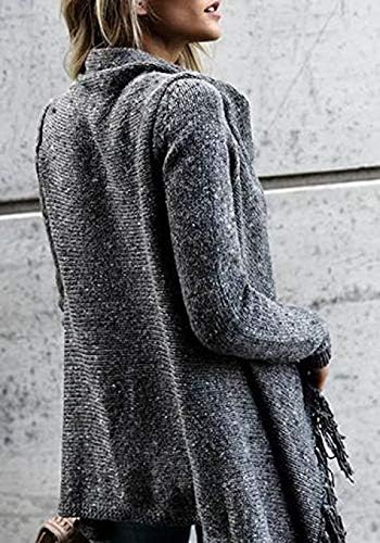 CEASIKERY Damen-Poncho mit Fransen, Pullover, Lange Strickjacke, Strickpullover, Mantel, S Dunkelgra