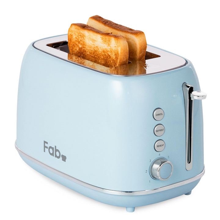 Fab by Kitchen in the box Toaster 2 Scheiben, Retro Toaster aus Edelstahl mit breiten Schlitzen und