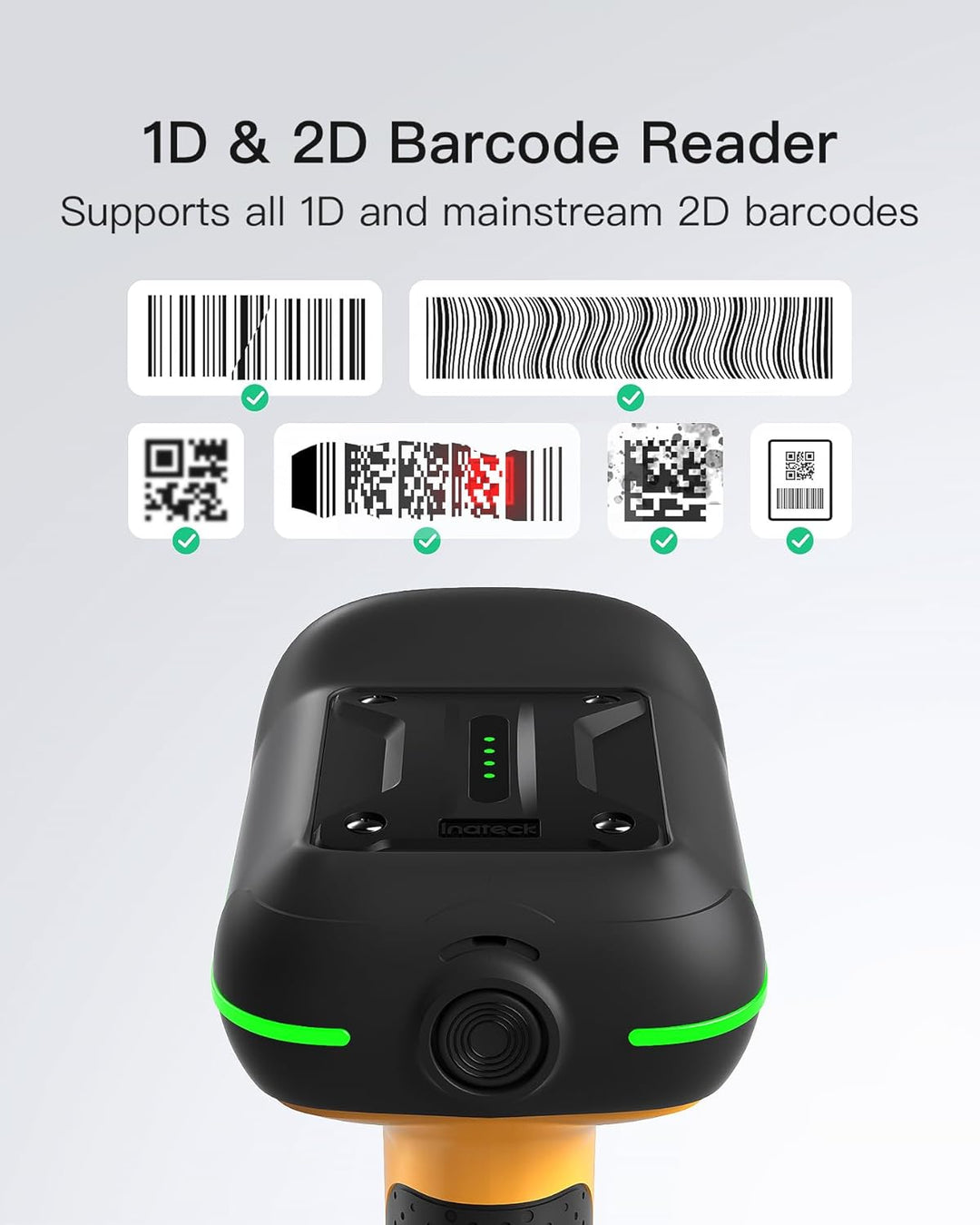 Inateck Barcode Scanner Bluetooth, 1D 2D QR Code Scanner Kabellos, Industrieller IP67 Wasser- und St