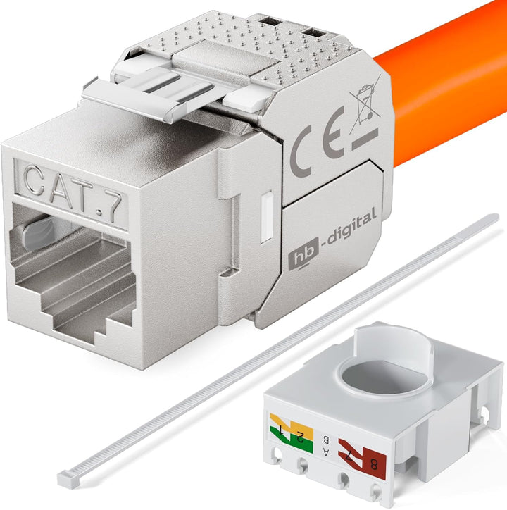 hb-digital Set: 4X CAT.7 Keystone RJ45 Modul + 2X Hutschienenadapter Metall Keystone-Halterung für H