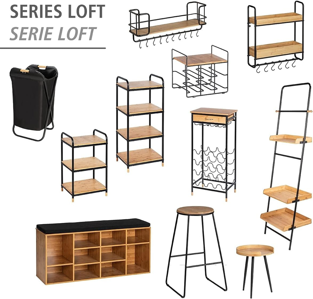 WENKO Wandregal Loft 2 Etagen, cooles Industrial-Design Regal mit 2 nachhaltigen Bambusböden/stabile