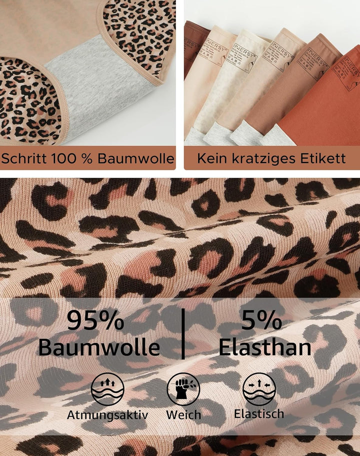 INNERSY Unterhosen Damen Baumwolle Atmungsaktive Hipster Unterwäsche Basic Bequem Panties 6er Pack S