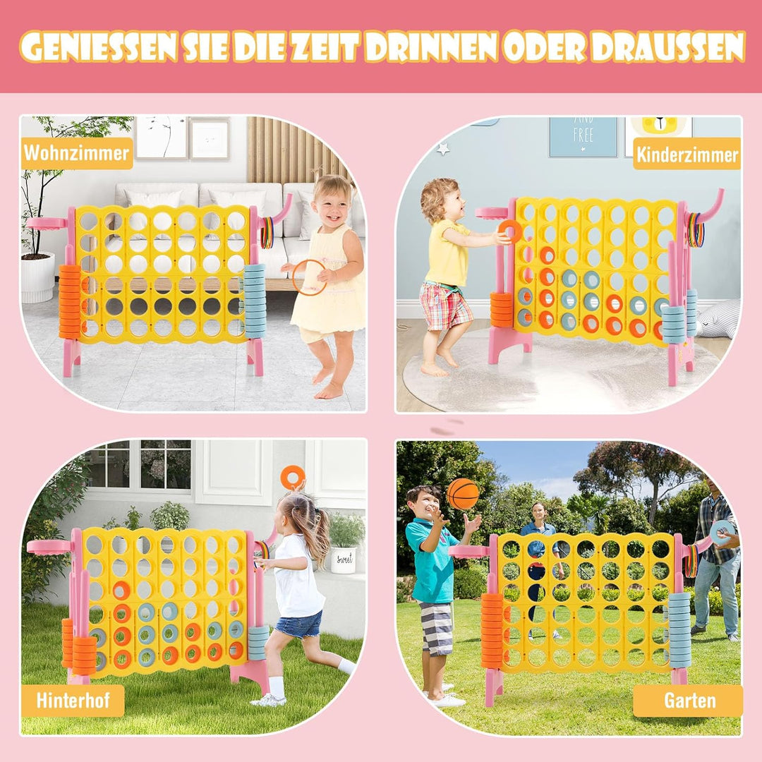 GOPLUS Riesiges 4 Gewinnt Spiel, Strategiespiel mit 42 Ringen, Basketballkorb & Wurfspiel & Schnells