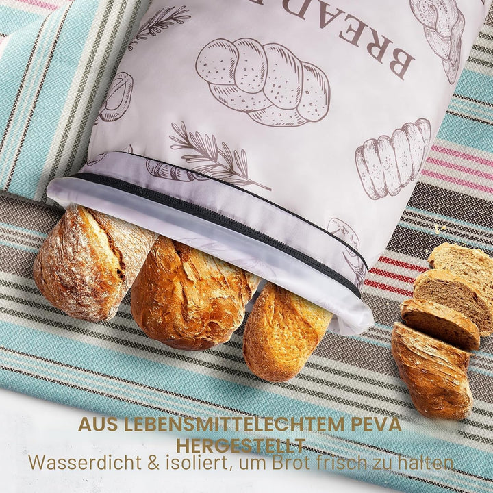 NiHome 2 Stück Wiederverwendbare Brotbeutel mit Reissverschluss, für Selbstgemachtes Brot, Grosse Br