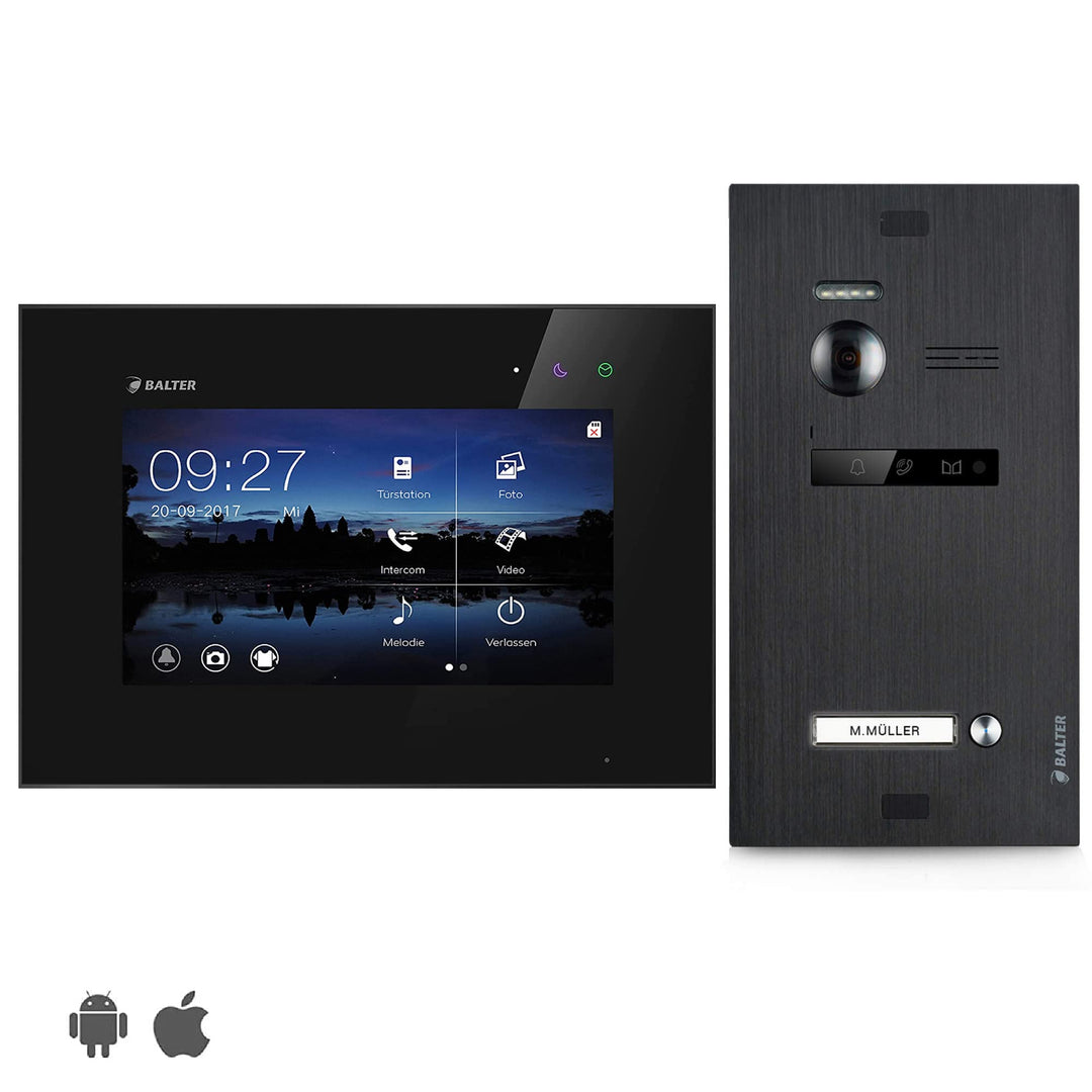BALTER EVO Video Türsprechanlage ✓ Touchscreen 7 Zoll Monitor Schwarz ✓ 2-Draht BUS ✓ Schwarze Türst