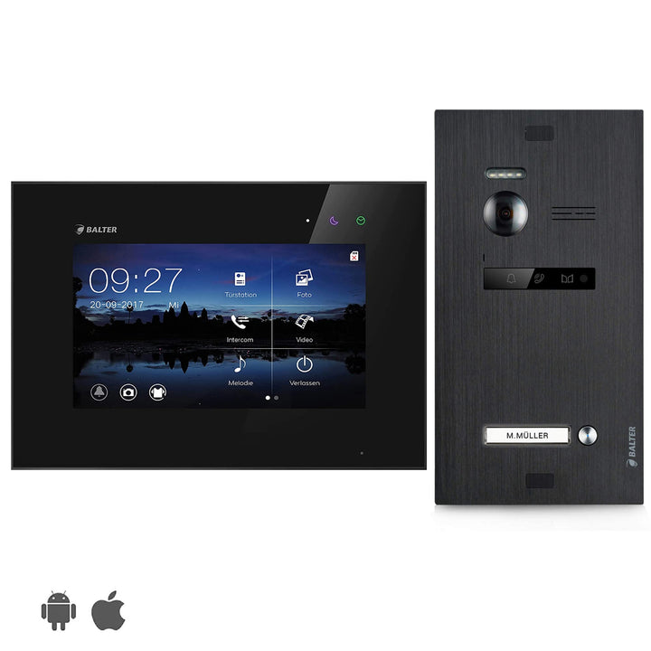 BALTER EVO Video Türsprechanlage ✓ Touchscreen 7 Zoll Monitor Schwarz ✓ 2-Draht BUS ✓ Schwarze Türst