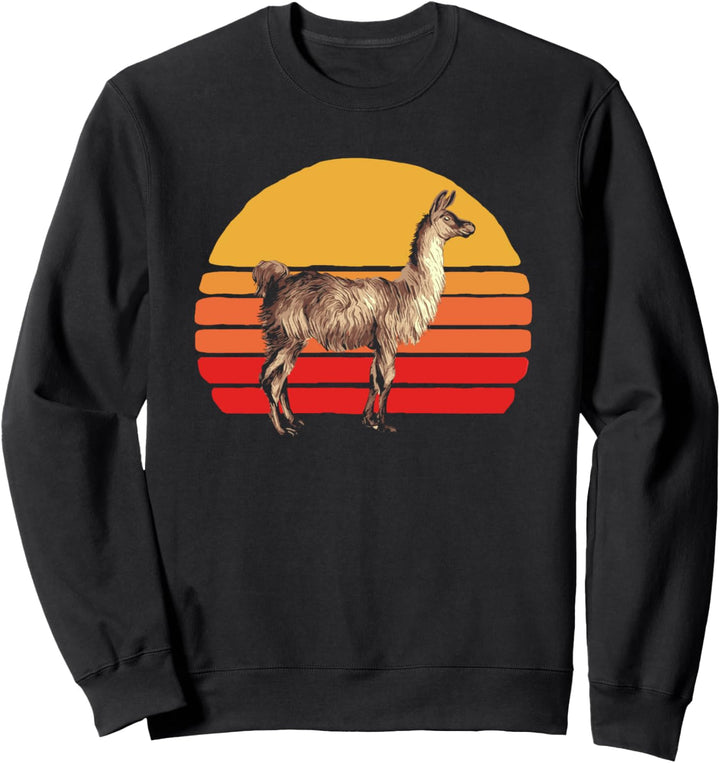 Retro Llama Alpaca Minimalist Artistic 80s Sun Graphic Sweatshirt
