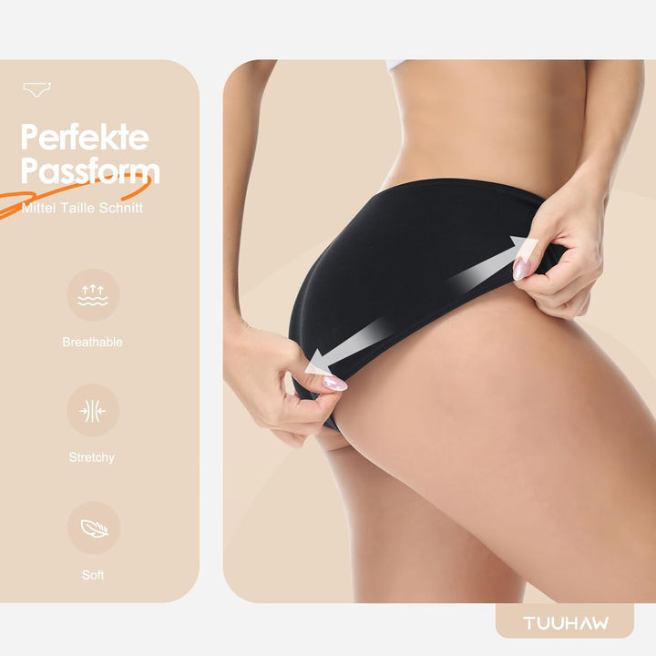 TUUHAW Unterhosen Damen Unterwäsche 6er Pack Baumwolle Slips Mittel Taille Panties XS 6*mehrfarbig-4