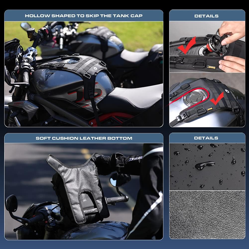 Rhinowalk Motorrad-Tankrucksack/Stossstangentasche, universelle Satteltaschen-Montagebasis Schwarz L