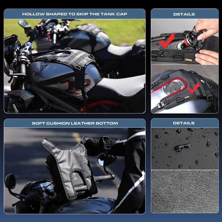 Rhinowalk Motorrad-Tankrucksack/Stossstangentasche, universelle Satteltaschen-Montagebasis Schwarz L