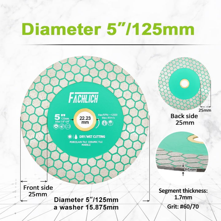 Diamant-Trennscheibe 125MM Fliesentrennscheibe und FACHLICH Diamant Fliesenbohrer Set 6-125mm