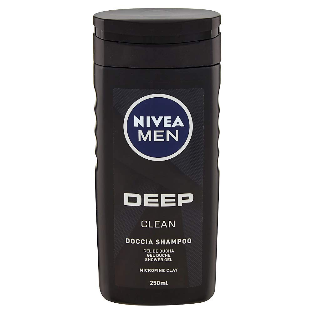 NIVEA MEN Deep Clean Dusche Shampoo im 6er Pack x 250 ml, Herren Schaumbad für Körper, Gesicht und H