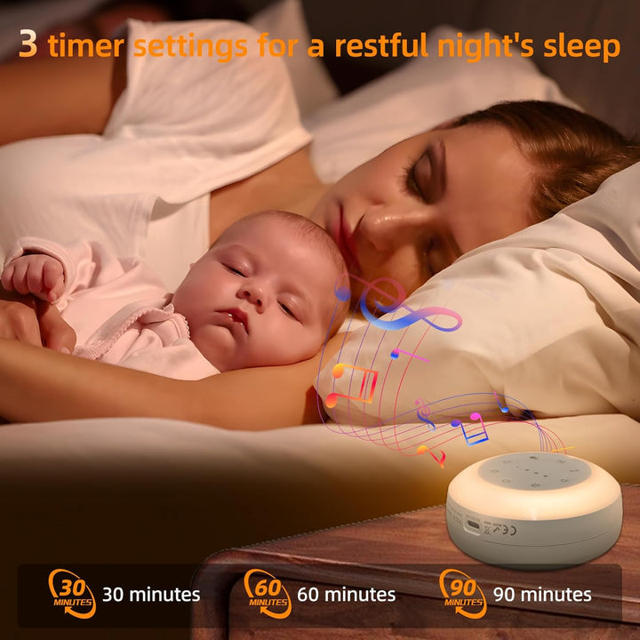 White Noise Machine Baby Weisses Rauschen Baby mit Nachtlicht 24 Beruhigende Klänge Timerfunktion Bl