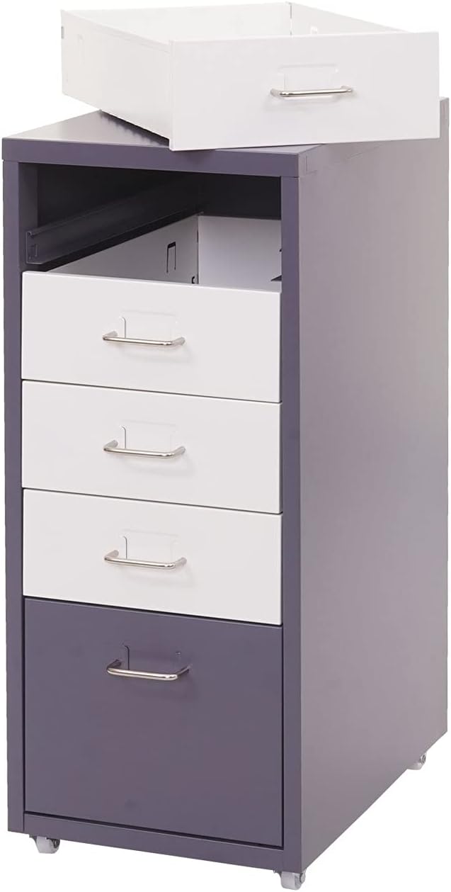 Mendler Rollcontainer Boston T851, Schubladenschrank Stahlschrank, 69x28x41cm 5 Schubladen - dunkelg