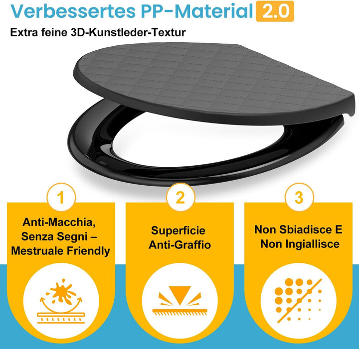 WC Sitz mit absenkautomatik Oval, Toilettendeckel Schwarz mit Quick-Release Funktion, Klobrille, Klo