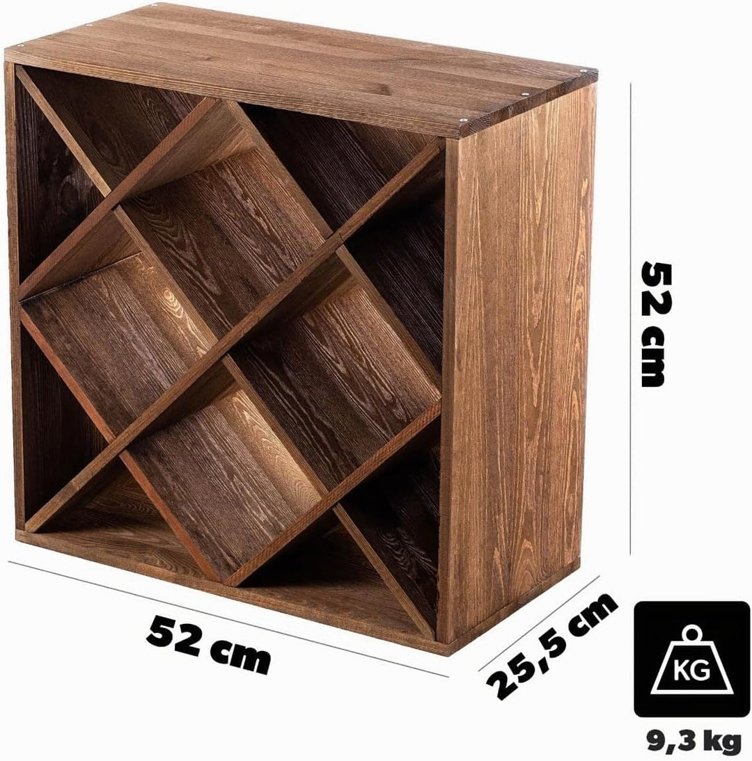 KADAX Weinregal aus Holz, 52 x 25.5 x 52 cm, Grosses Flaschenregal für viele Weinflaschen, rustikale