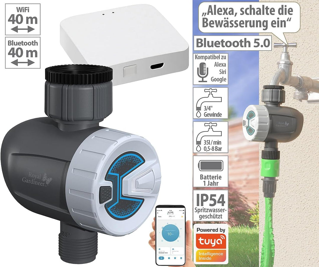 Royal Gardineer WLAN Ventil: Smarter programmierbarer Bewässerungscomputer mit WLAN-Gateway & App (S