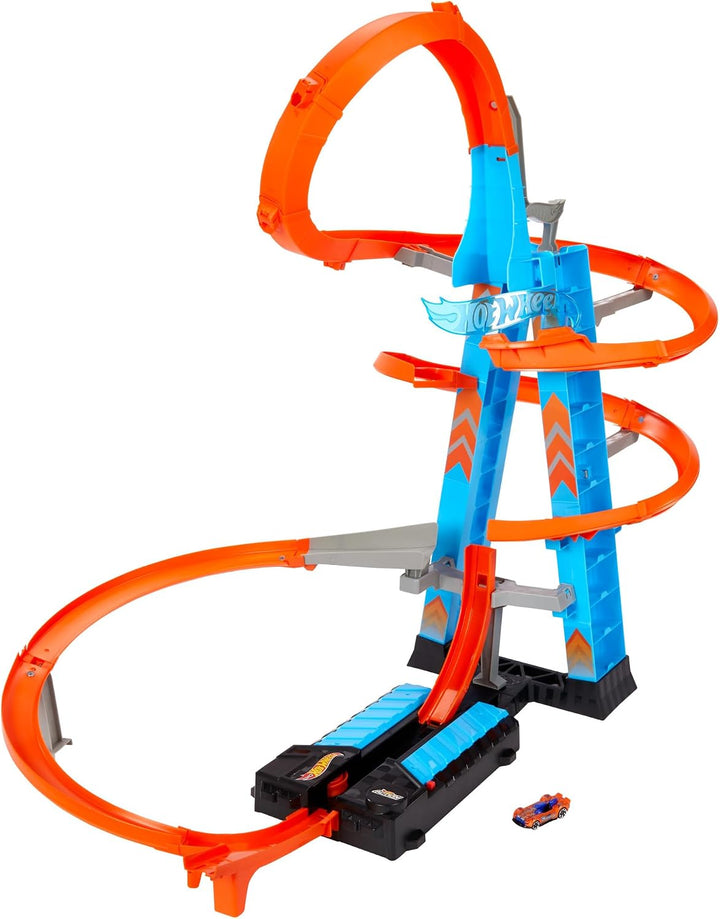 Hot Wheels GJM76 - Himmelscrash Turm 83 cm hoch mit batteriebetriebenem Beschleuniger und mit Loopin