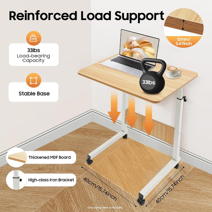 Höhenverstellbarer Schreibtisch 70–90cm, Mobiler Laptop Tisch mit Rollen & Bremse, Rollbarer Beistel