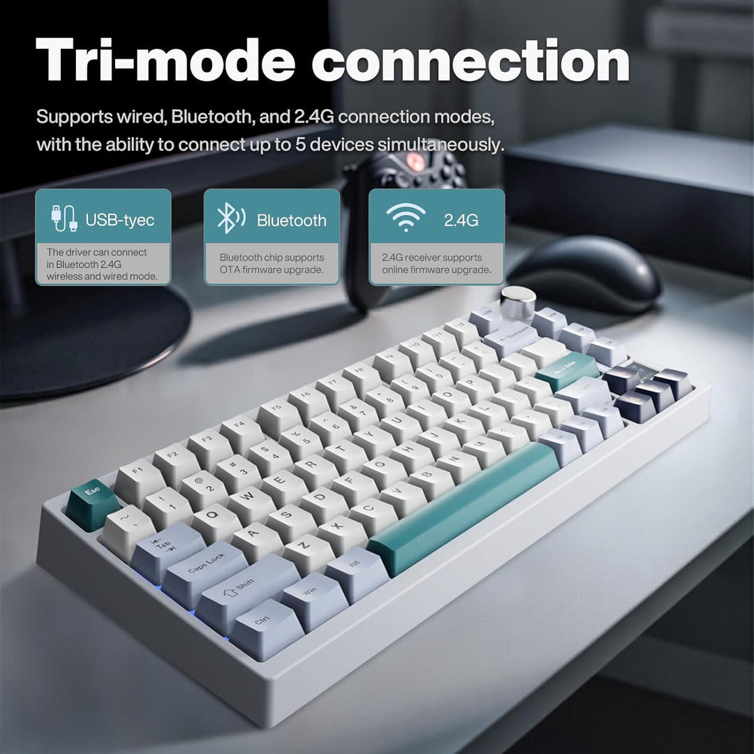 GK GAMAKAY TK75 75% Wireless Mechanical Keyboard with Knob Bluetooth 5.0/2.4GHz/Wired Connection, Ho