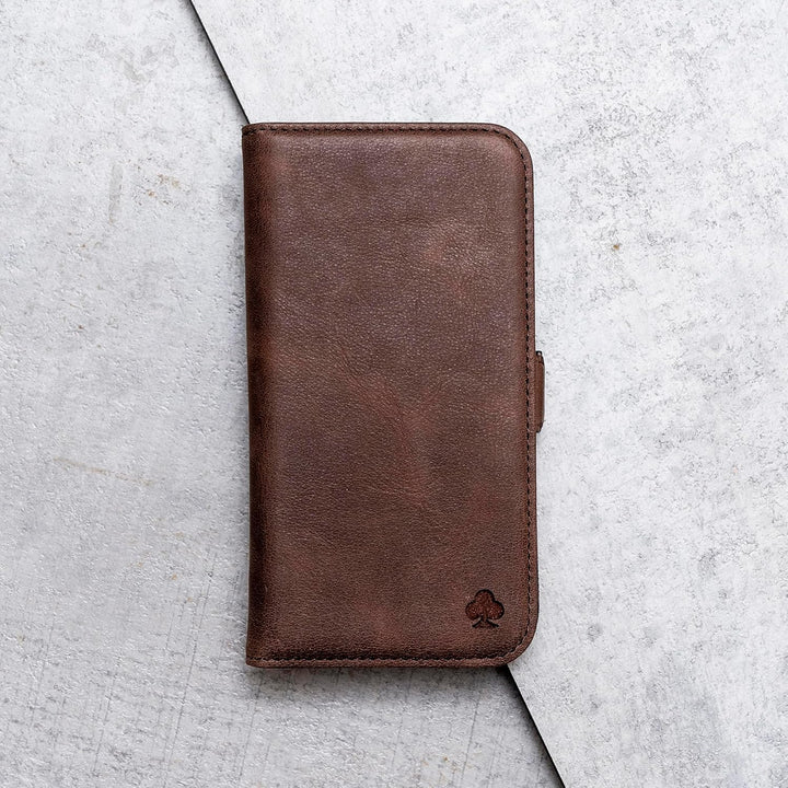 Porter Riley - Lederhülle für iPhone 13 Mini (5.4"). Premium Echtleder Standhülle/Ledertasche/Brieft