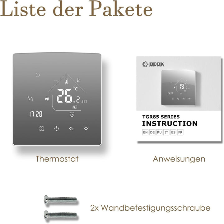 Beok Spiegelthermostat Heizungsthermostat Programmierbar Raumthermostat Digital Wandthermostat für W