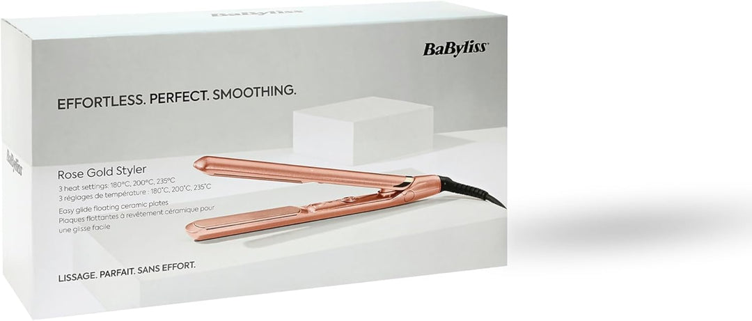 BaByliss Rose Gold Glätteisen - Keramikplatten für glattes Styling, Universalspannung für weltweiten