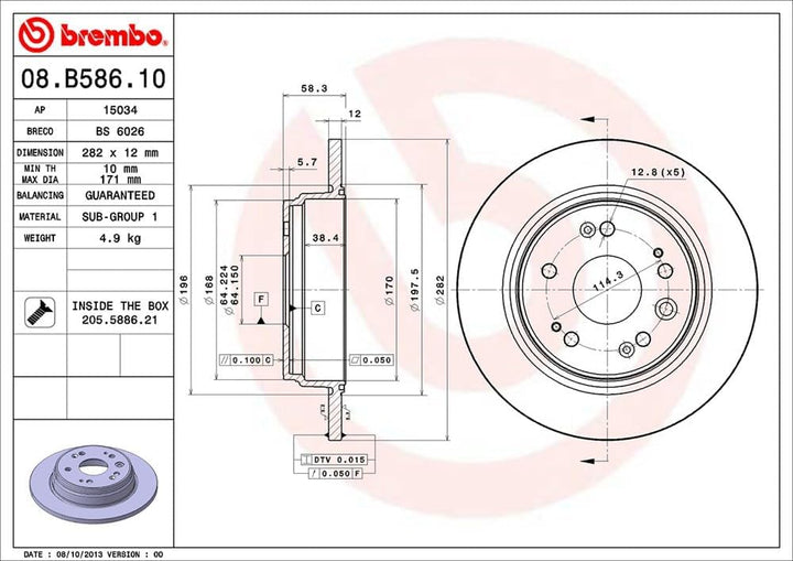 Brembo 08.B586.10 Hintere Bremsscheibe, Anzahl 2