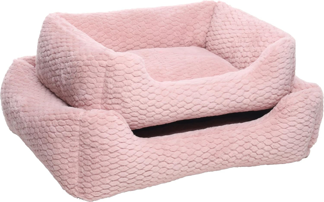 hundebett - katzenbett - rechteckig rosa - 80 x 67 x 22 cm - Plüsch - Polyesterfüllung - Abnehmbarer