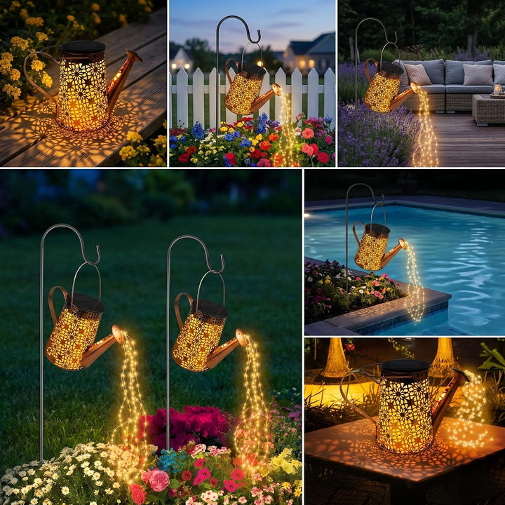 FLSEPAMB 2 Stück Solar Giesskanne mit Lichterkette Aussen Gartendeko, IP65 LED Solar Giesskanne mit